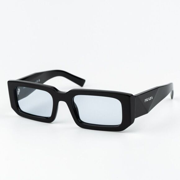 NEW Prada PR06YS 16K10L Black Cielo Blue Rectangle Unisex Sunglasses - Picture 1 of 11